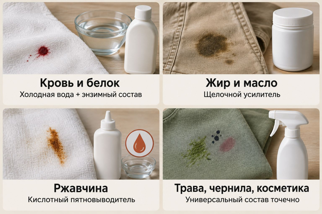 Пятно и подходящий тип средства Пятно и подходящий тип средства